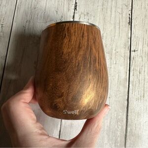 PREOWNED SWELL 9 OUNCE WINE TUMBLER CUP TEAKWOOD PRINT STAINLESS